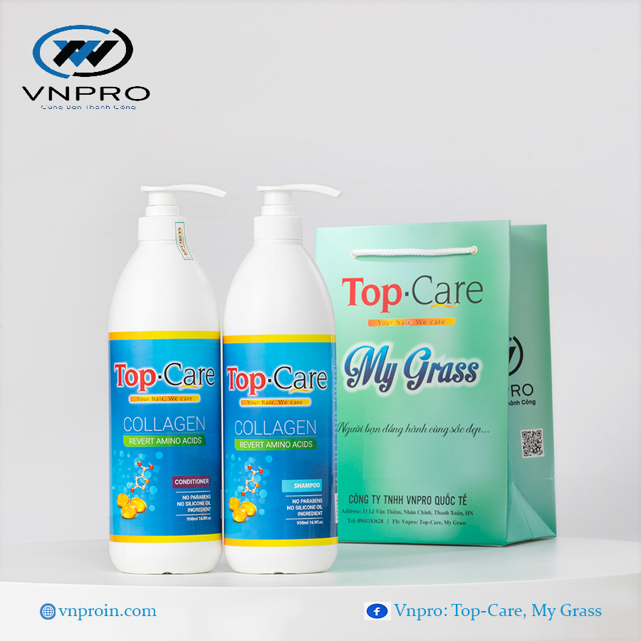 Cặp dầu gội xả TopCare Collagen 950ml VNPRO