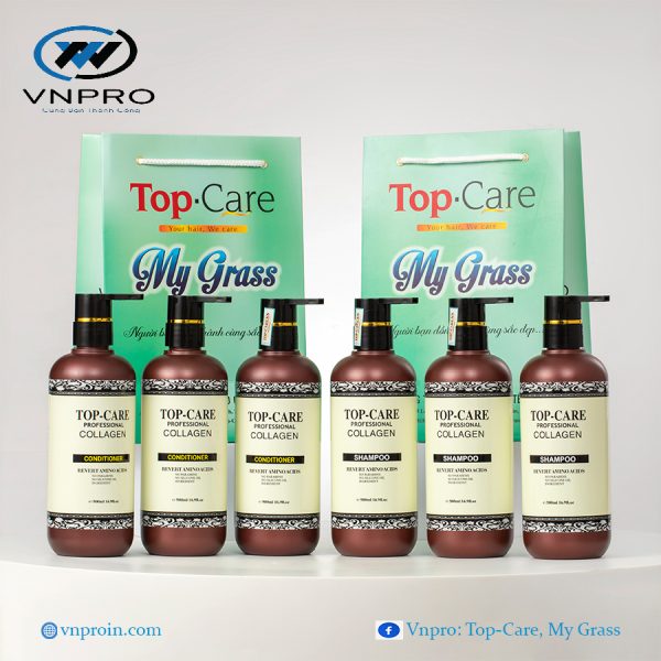 Cặp dầu gội xả Top-Care Collagen 500ml hỗ trợ phục hồi tóc