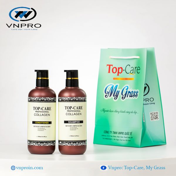 Cặp dầu gội xả Top-Care Collagen 500ml hỗ trợ phục hồi tóc
