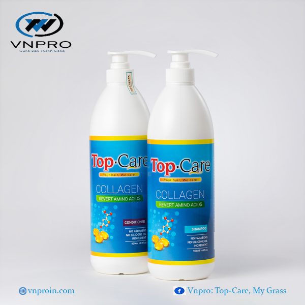 Cặp dầu gội xả Top-Care Collagen 950ml hỗ trợ phục hồi tóc